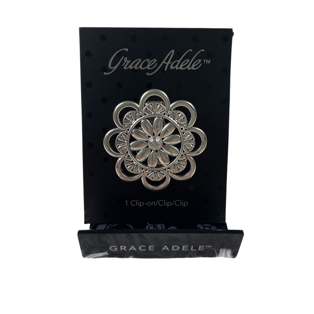 Grace Adele Silver Tone Floral Mandala Rhinestone Clip On Handbag